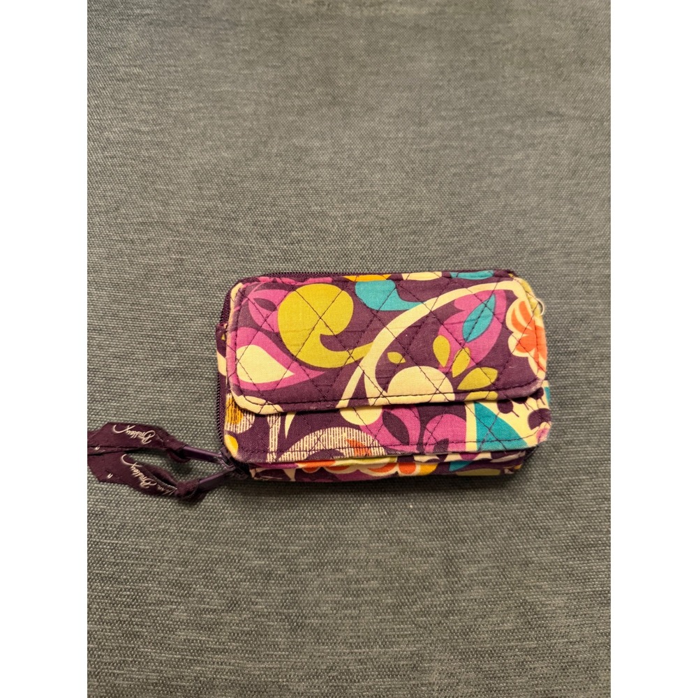 Vera Bradley All In One Crossbody Wallet Purple Floral‎ Quilted Cotton Small - Picture 1 of 5